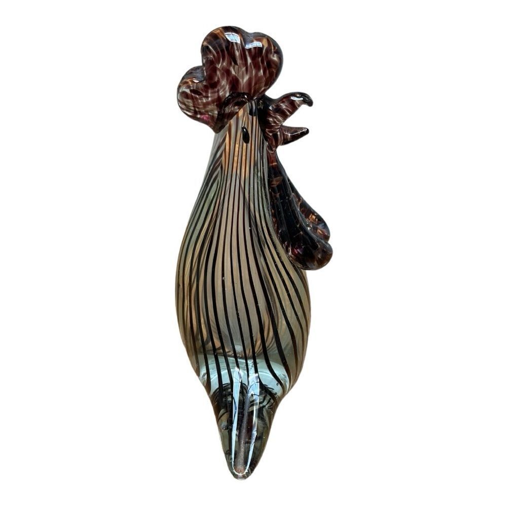 Purple & Clear Glass Figurine Rooster Glass Bird Mid Century Modern Glass Art